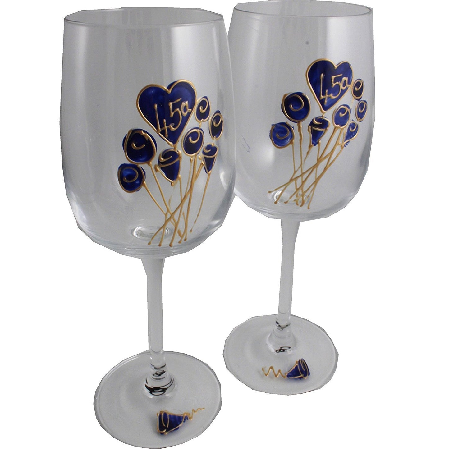 Un par de Copas de Vino Feliz Aniversario 45 Aí±os - 45th Wedding Anniversary Pair of Wine Glasses (Flower)