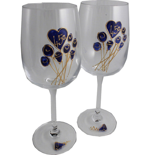 Un par de Copas de Vino Feliz Aniversario 45 Aí±os - 45th Wedding Anniversary Pair of Wine Glasses (Flower)