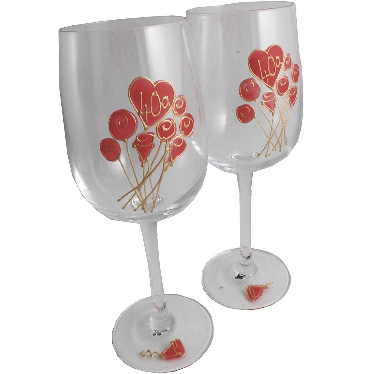 Un par de Copas de Vino Feliz Aniversario 40 Aí±os - 40th Wedding Anniversary Pair of Wine Glasses (Flower)