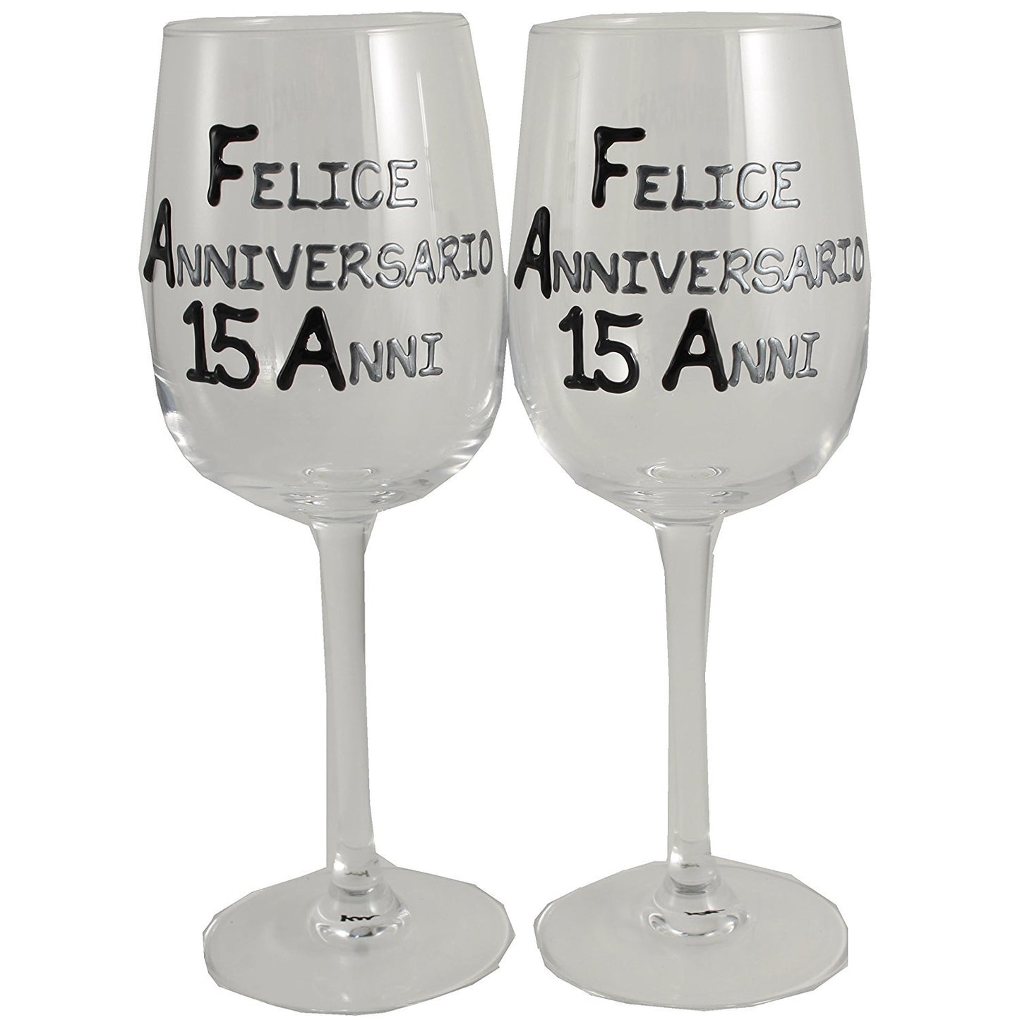 Coppia di bicchieri da vino 15ŒÁ Anniversario - 15th Anniversary Pair of Wine Glasses (Blk/Sil)