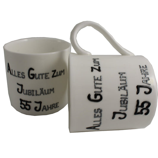 55 Jahre Alles Gute Zum Jubilí_um Paar Feines Bone China Becher - 55th Wedding Anniversary Fine Bone China Mugs (Blk/Sil)