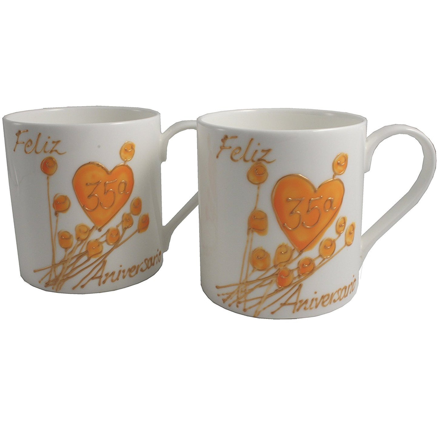 Par de China Tazas Feliz Aniversario 35 Aí±os - 35th Wedding Anniversary Pair of China Mugs  (Flower)