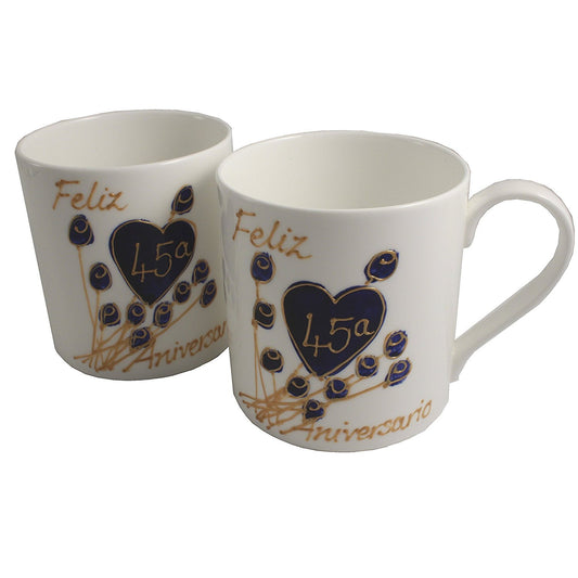 Par de China Tazas Feliz Aniversario 45 Aí±os - 45th Wedding Anniversary Pair of China Mugs  (Flower)