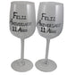 Un par de Copas de Vino Feliz Aniversario 11 Aí±os - 11th Wedding Anniversary Pair of Wine Glasses (Blk/Sil)