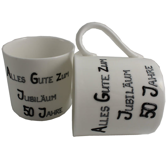 50 Jahre Alles Gute Zum Jubilí_um Paar Feines Bone China Becher - 50th Wedding Anniversary Fine Bone China Mugs (Blk/Sil)