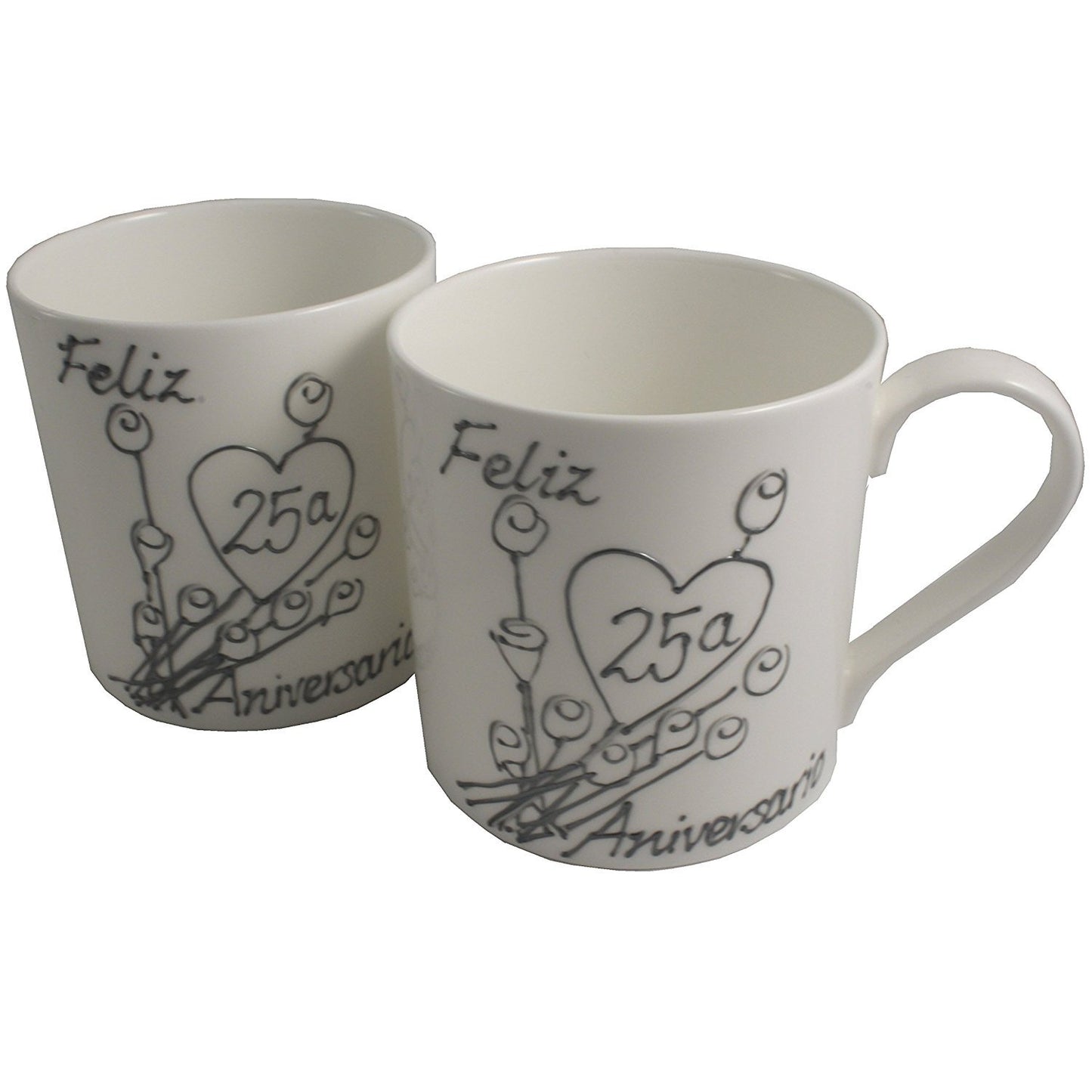 Par de China Tazas Feliz Aniversario 25 Aí±os - 25th Wedding Anniversary Pair of China Mugs  (Flower)