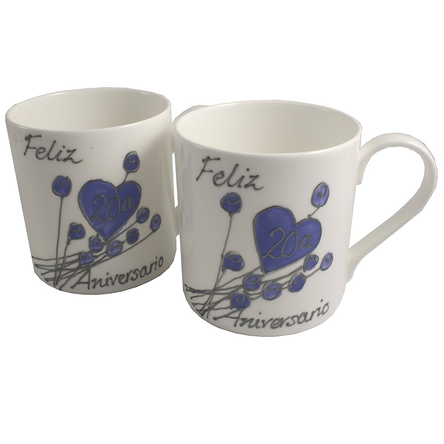 Par de China Tazas Feliz Aniversario 20 Aí±os - 20th Wedding Anniversary Pair of China Mugs  (Flower)