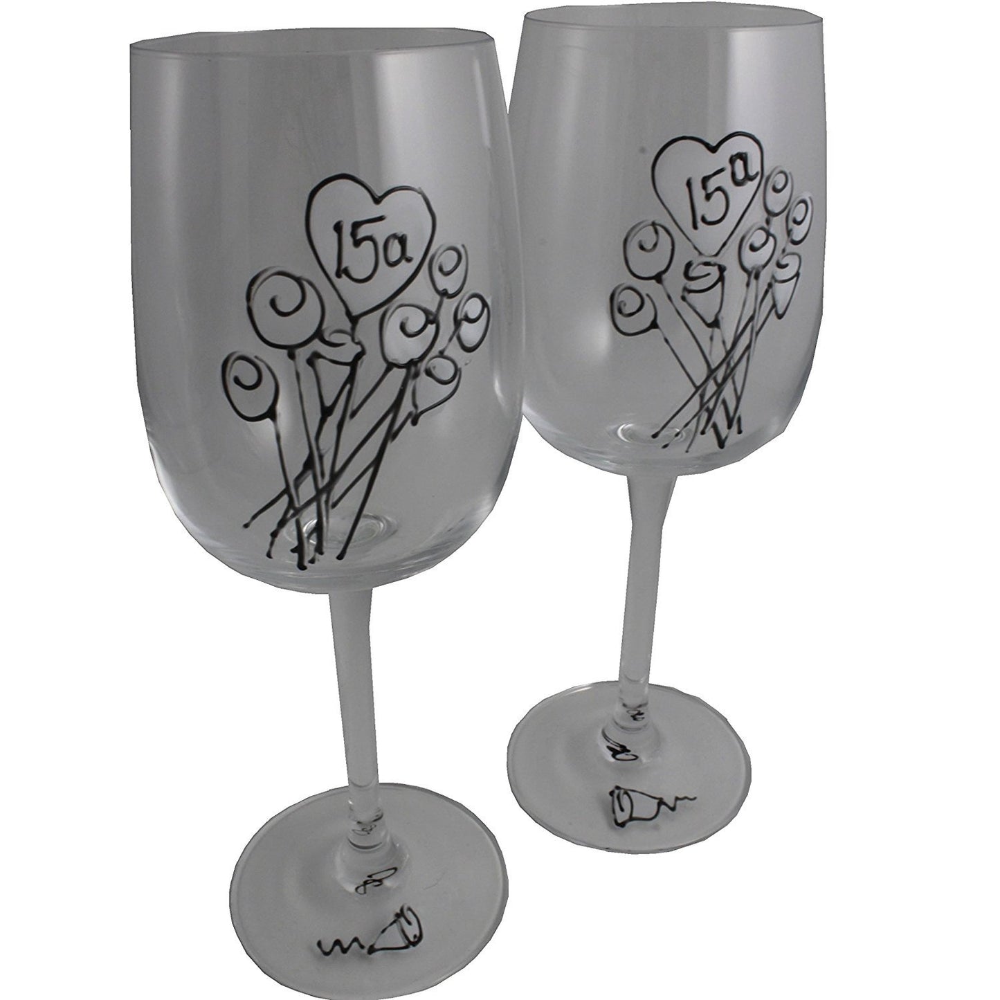 Un par de Copas de Vino Feliz Aniversario 15 Aí±os - 15th Wedding Anniversary Pair of Wine Glasses (Flower)