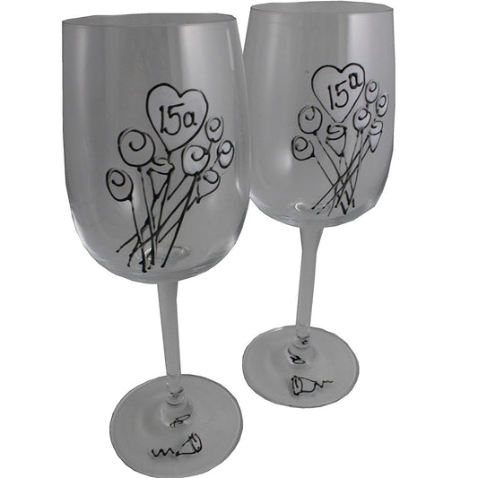 Un par de Copas de Vino Feliz Aniversario 15 Aí±os - 15th Wedding Anniversary Pair of Wine Glasses (Flower)