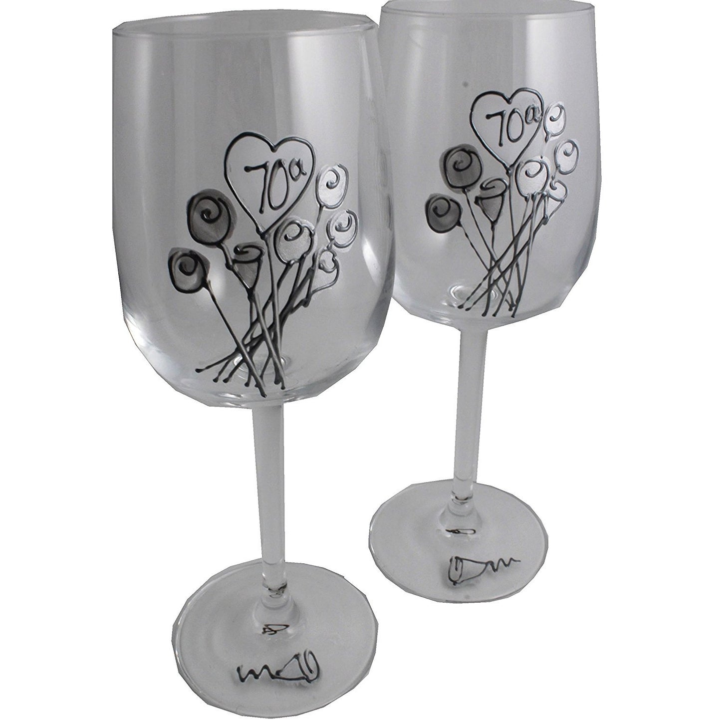 Un par de Copas de Vino Feliz Aniversario 70 Aí±os - 70th Wedding Anniversary Pair of Wine Glasses (Flower)