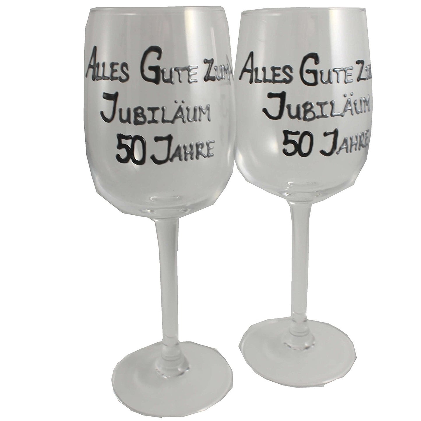 50 Jahre Alles Gute Zum Jubilí_um Paar Weinglí_ser - 50th Wedding Anniversary Pair of Wine Glasses (Blk/Sil)
