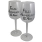 Un par de Copas de Vino Feliz Aniversario 12 Aí±os - 12th Wedding Anniversary Pair of Wine Glasses (Blk/Sil)