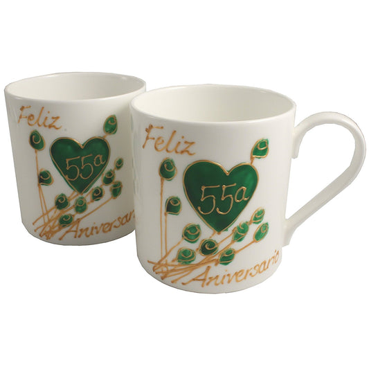 Par de China Tazas Feliz Aniversario 55 Aí±os - 55th Wedding Anniversary Pair of China Mugs  (Flower)