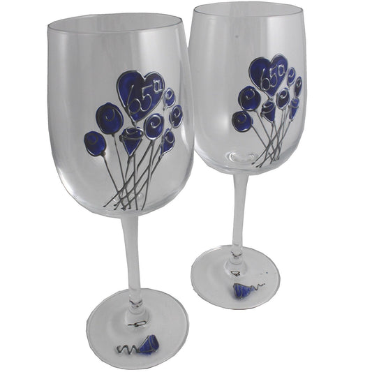 Un par de Copas de Vino Feliz Aniversario 65 Aí±os - 65th Wedding Anniversary Pair of Wine Glasses (Flower)