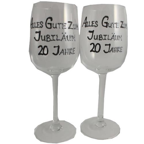 20 Jahre Alles Gute Zum Jubilí_um Paar Weinglí_ser - 20th Wedding Anniversary Pair of Wine Glasses (Blk/Sil)