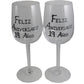 Un par de Copas de Vino Feliz Aniversario 19 Aí±os - 19th Wedding Anniversary Pair of Wine Glasses (Blk/Sil)