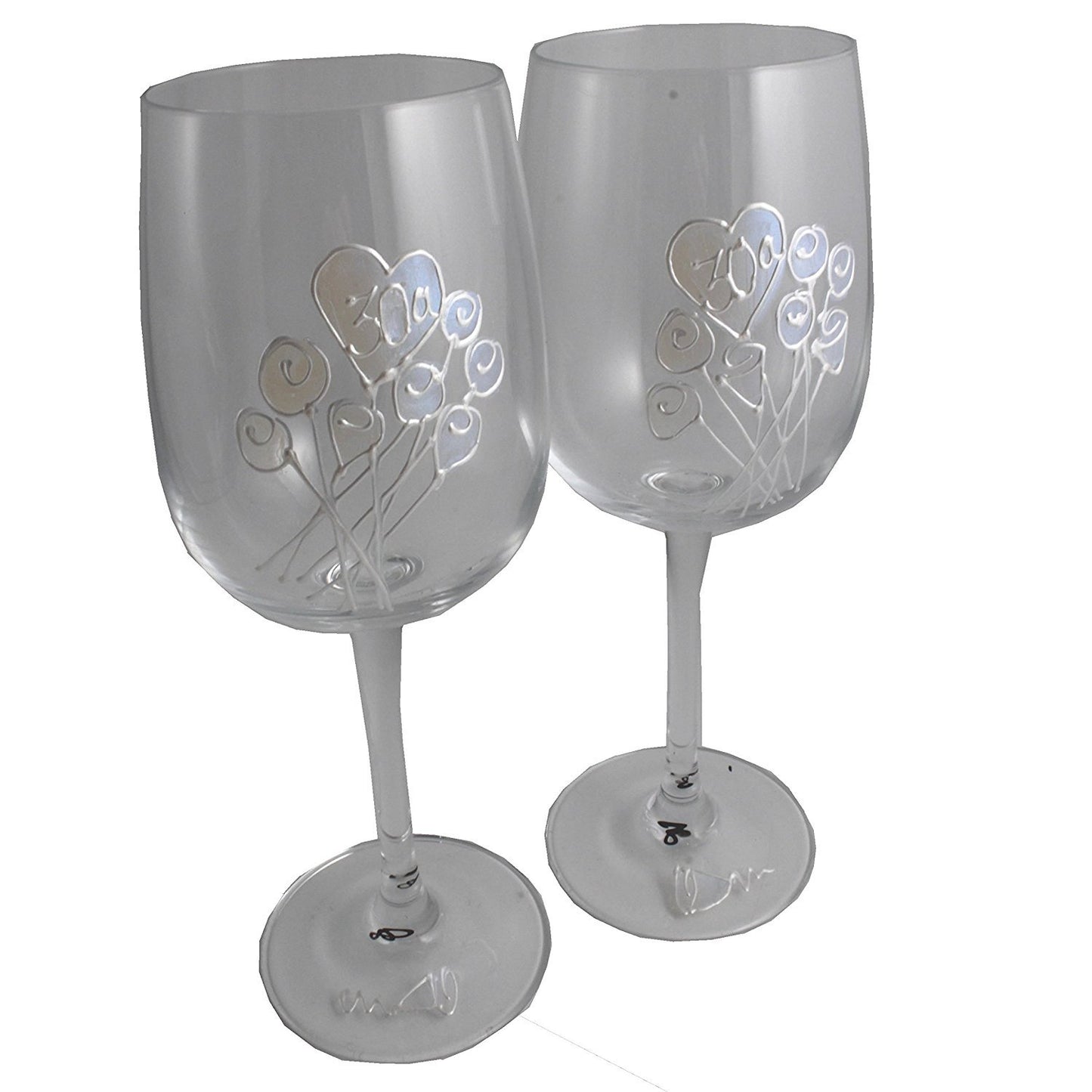 Un par de Copas de Vino Feliz Aniversario 30 Aí±os - 30th Wedding Anniversary Pair of Wine Glasses (Flower)
