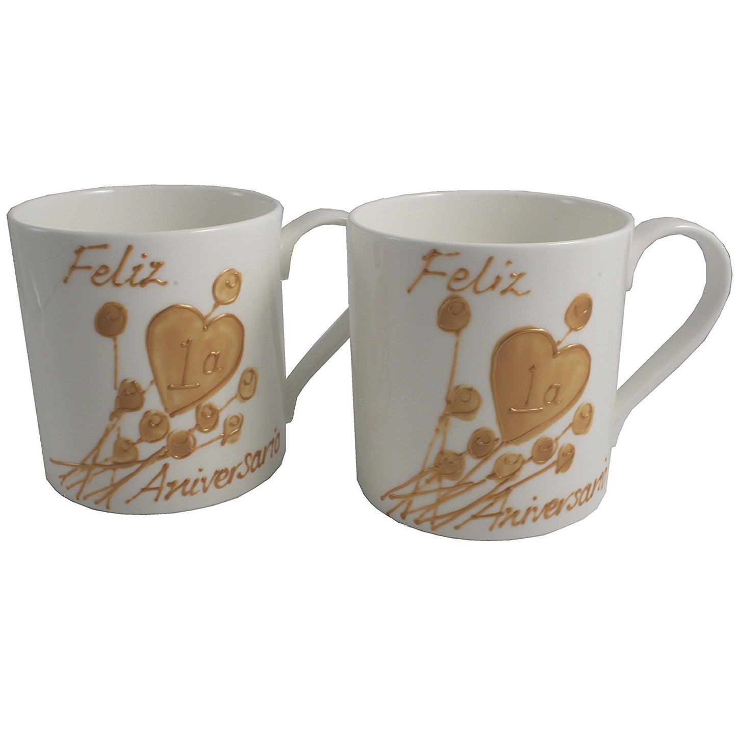 Par de China Tazas Feliz Aniversario 1 Aí±o - 1st Wedding Anniversary Pair of China Mugs  (Flower)