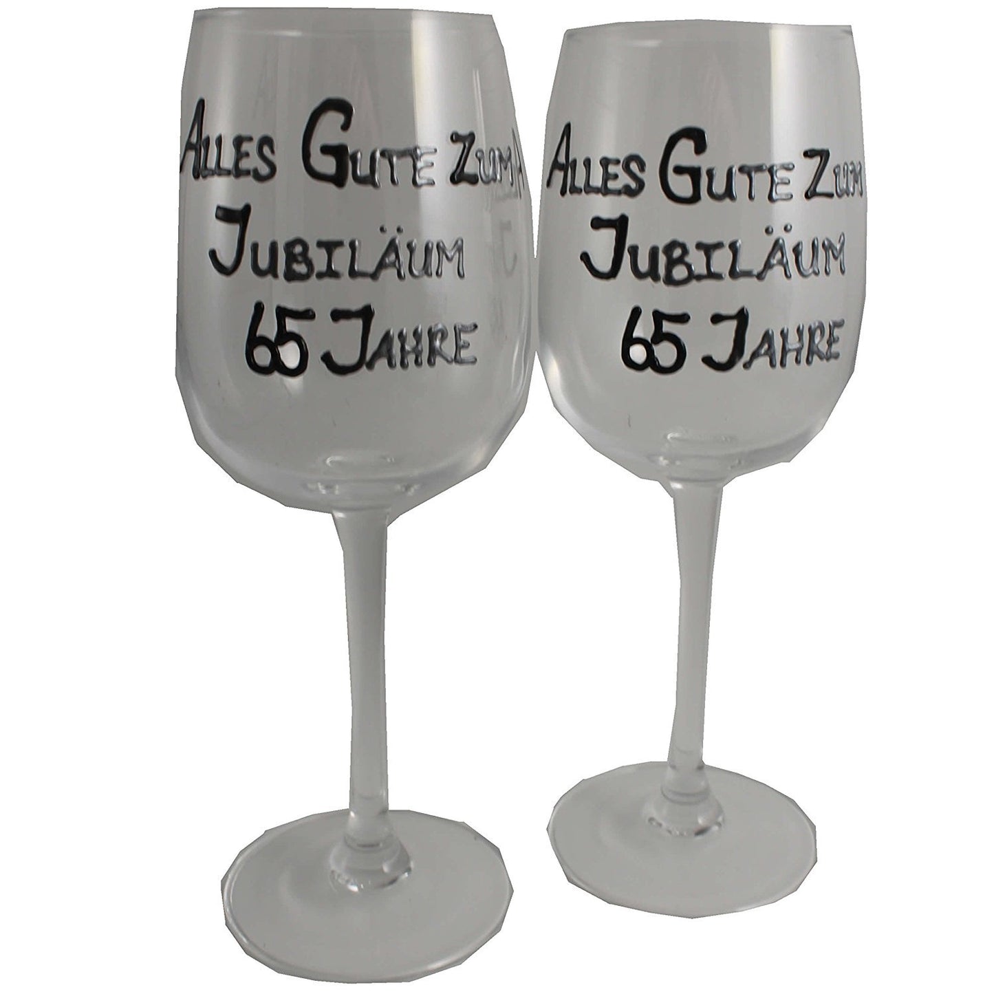 65 Jahre Alles Gute Zum Jubilí_um Paar Weinglí_ser - 65th Wedding Anniversary Pair of Wine Glasses (Blk/Sil)