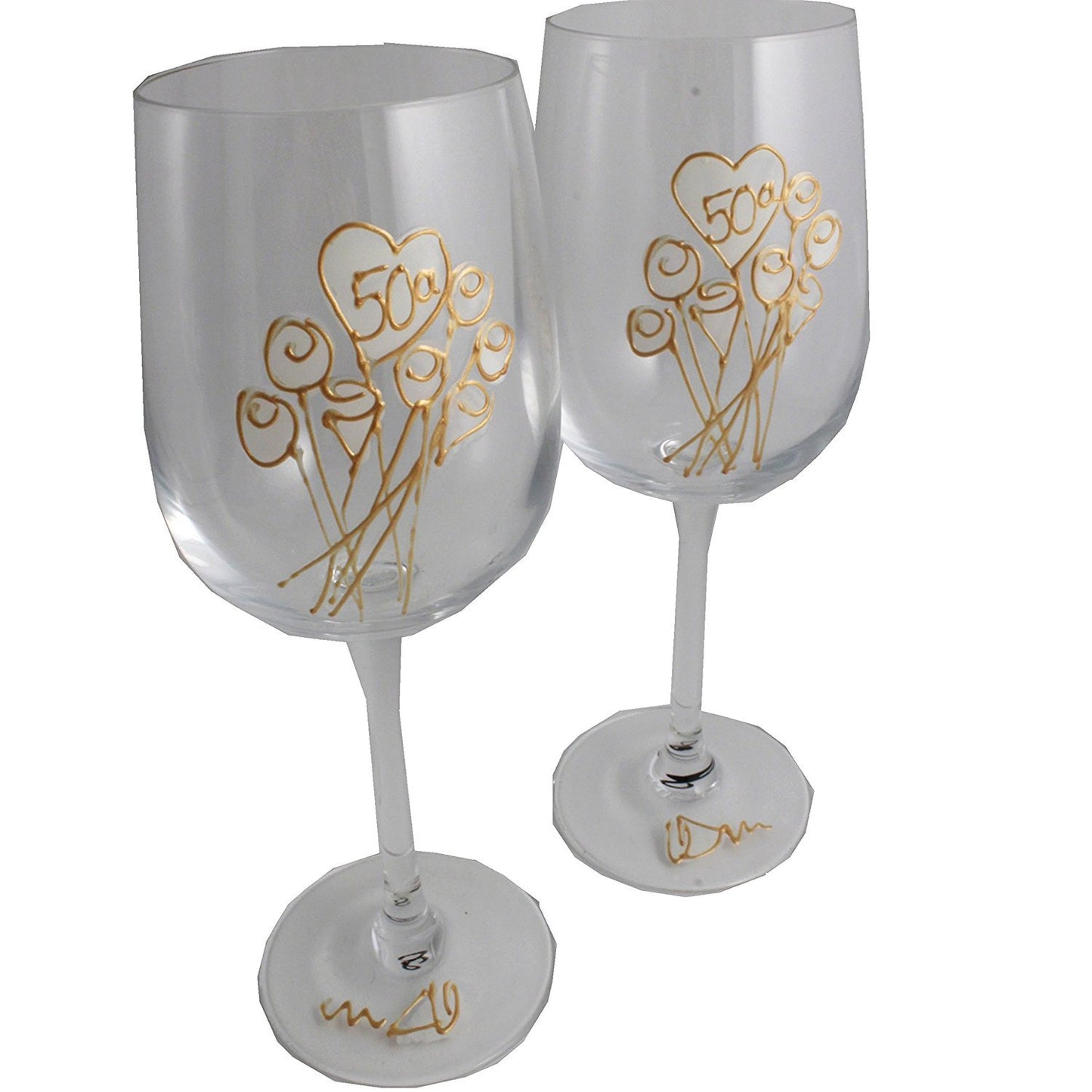 Un par de Copas de Vino Feliz Aniversario 50 Aí±os - 50th Wedding Anniversary Pair of Wine Glasses (Flower)
