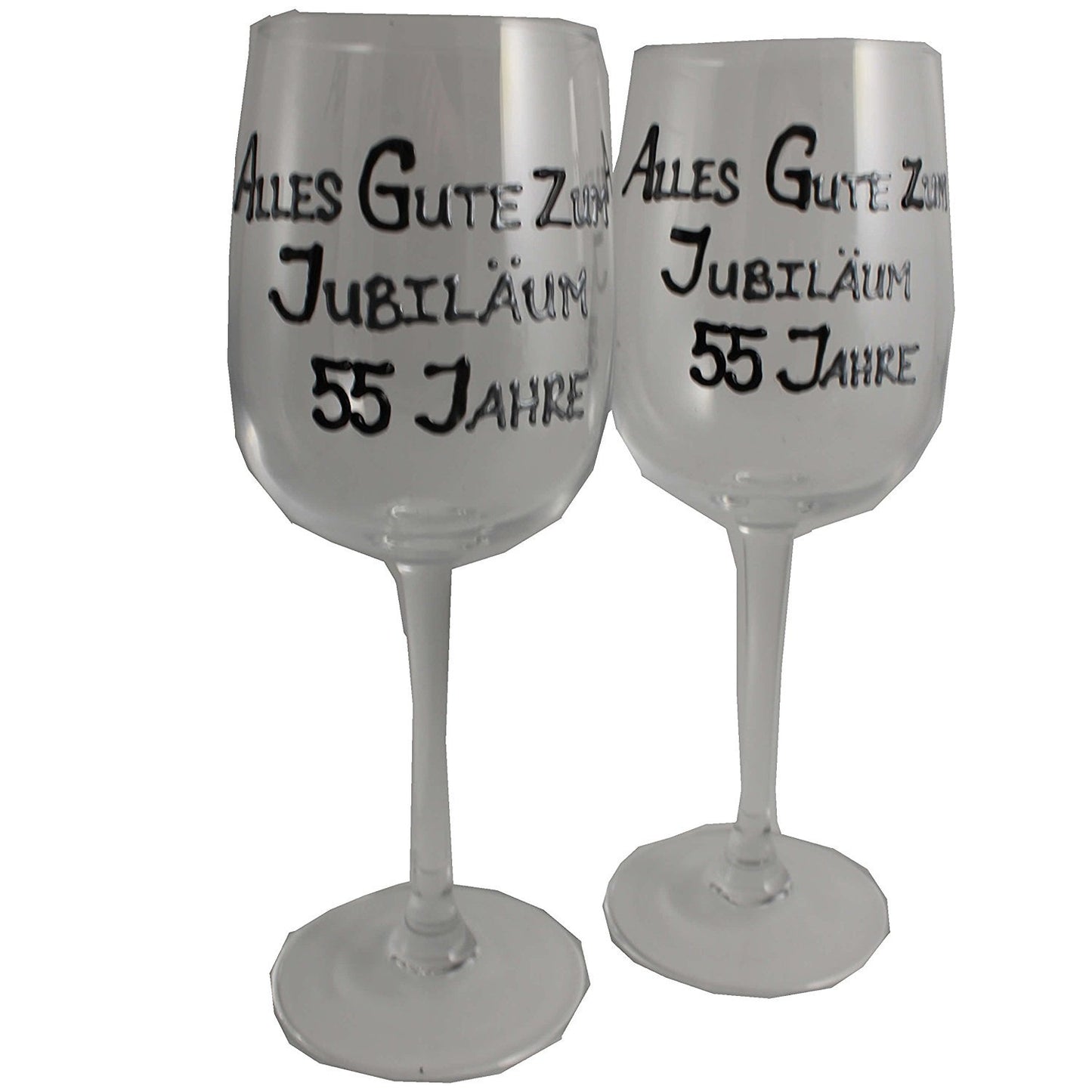 55 Jahre Alles Gute Zum Jubilí_um Paar Weinglí_ser - 55th Wedding Anniversary Pair of Wine Glasses (Blk/Sil)