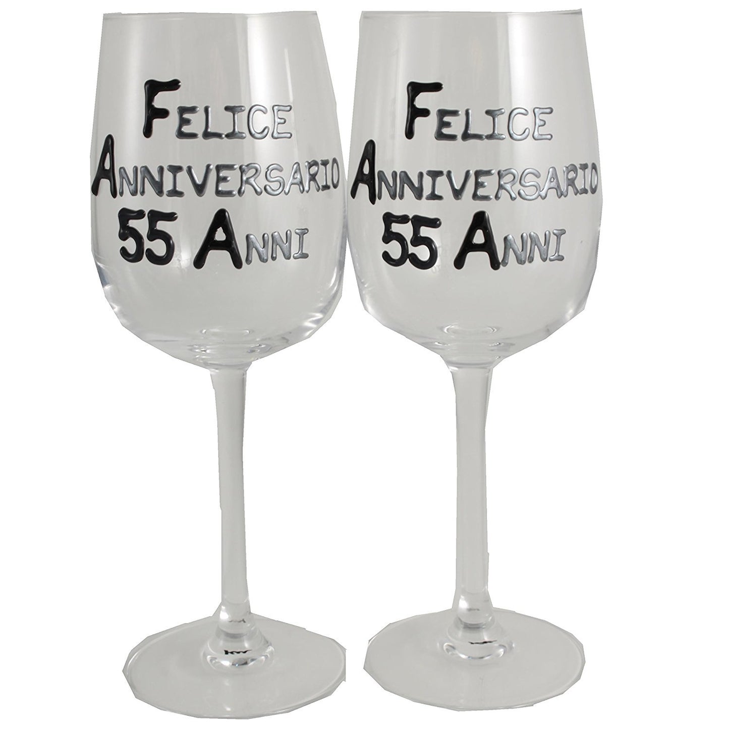 Coppia di bicchieri da vino 55ŒÁ Anniversario - 55th Anniversary Pair of Wine Glasses (Blk/Sil)
