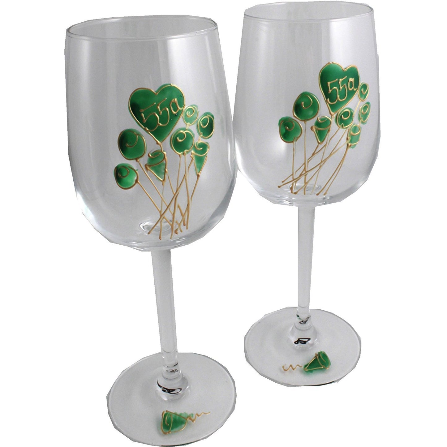 Un par de Copas de Vino Feliz Aniversario 55 Aí±os - 55th Wedding Anniversary Pair of Wine Glasses (Flower)