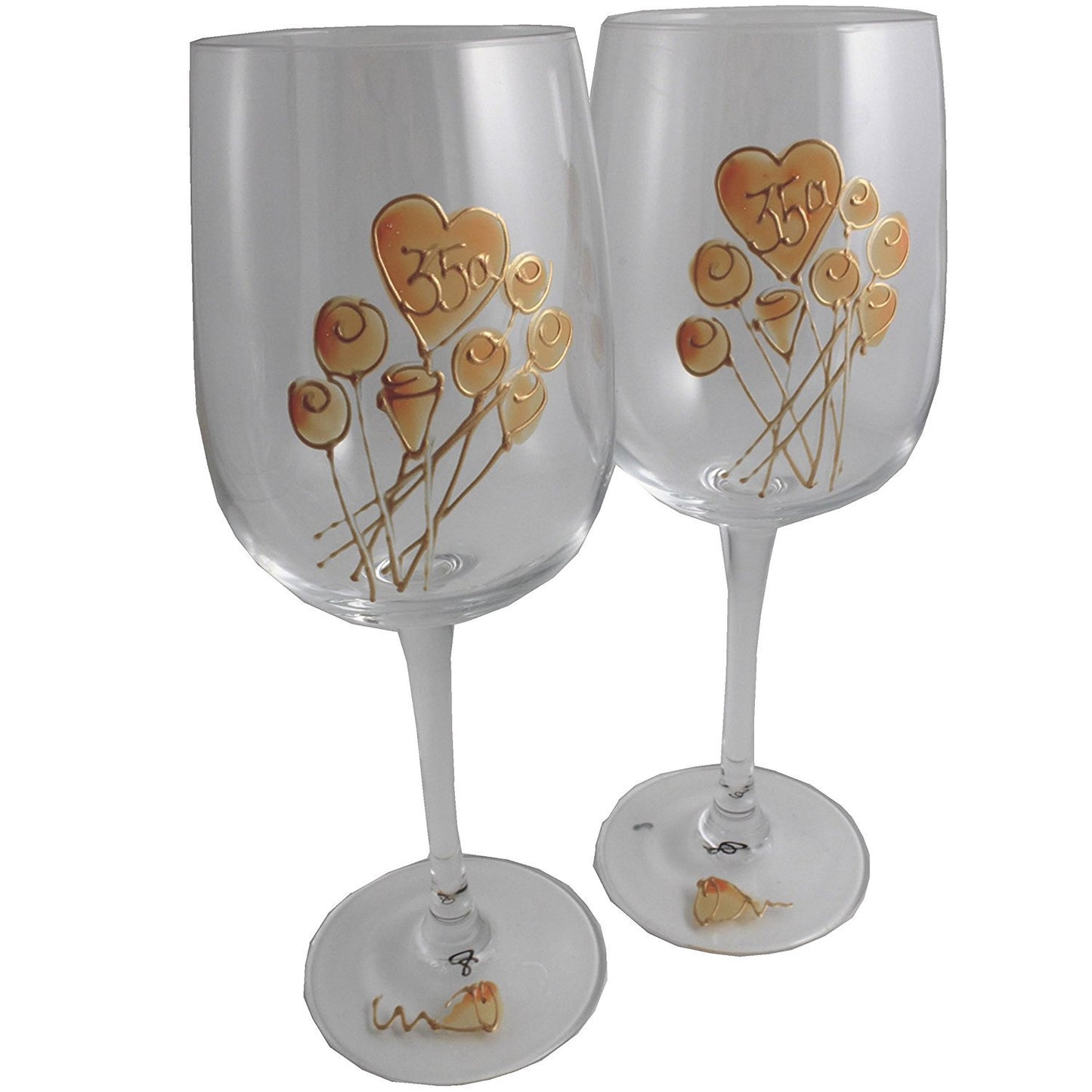 Un par de Copas de Vino Feliz Aniversario 35 Aí±os - 35th Wedding Anniversary Pair of Wine Glasses (Flower)