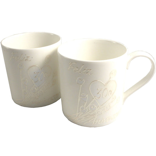 Par de China Tazas Feliz Aniversario 30 Aí±os - 30th Wedding Anniversary Pair of China Mugs  (Flower)