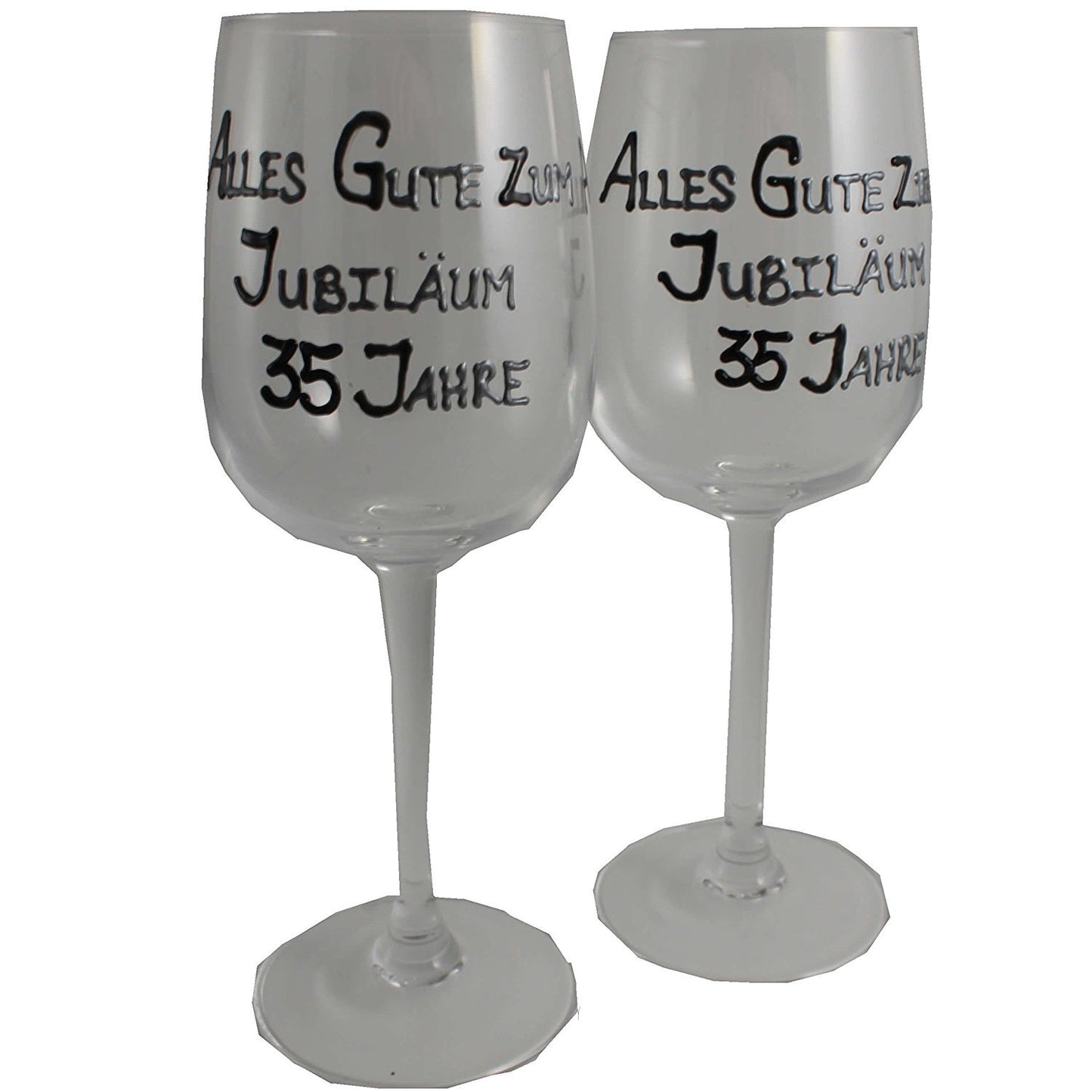 35 Jahre Alles Gute Zum Jubilí_um Paar Weinglí_ser - 35th Wedding Anniversary Pair of Wine Glasses (Blk/Sil)