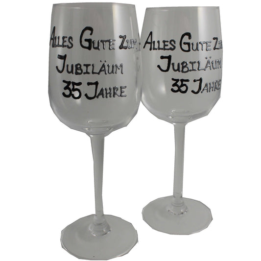 35 Jahre Alles Gute Zum Jubilí_um Paar Weinglí_ser - 35th Wedding Anniversary Pair of Wine Glasses (Blk/Sil)