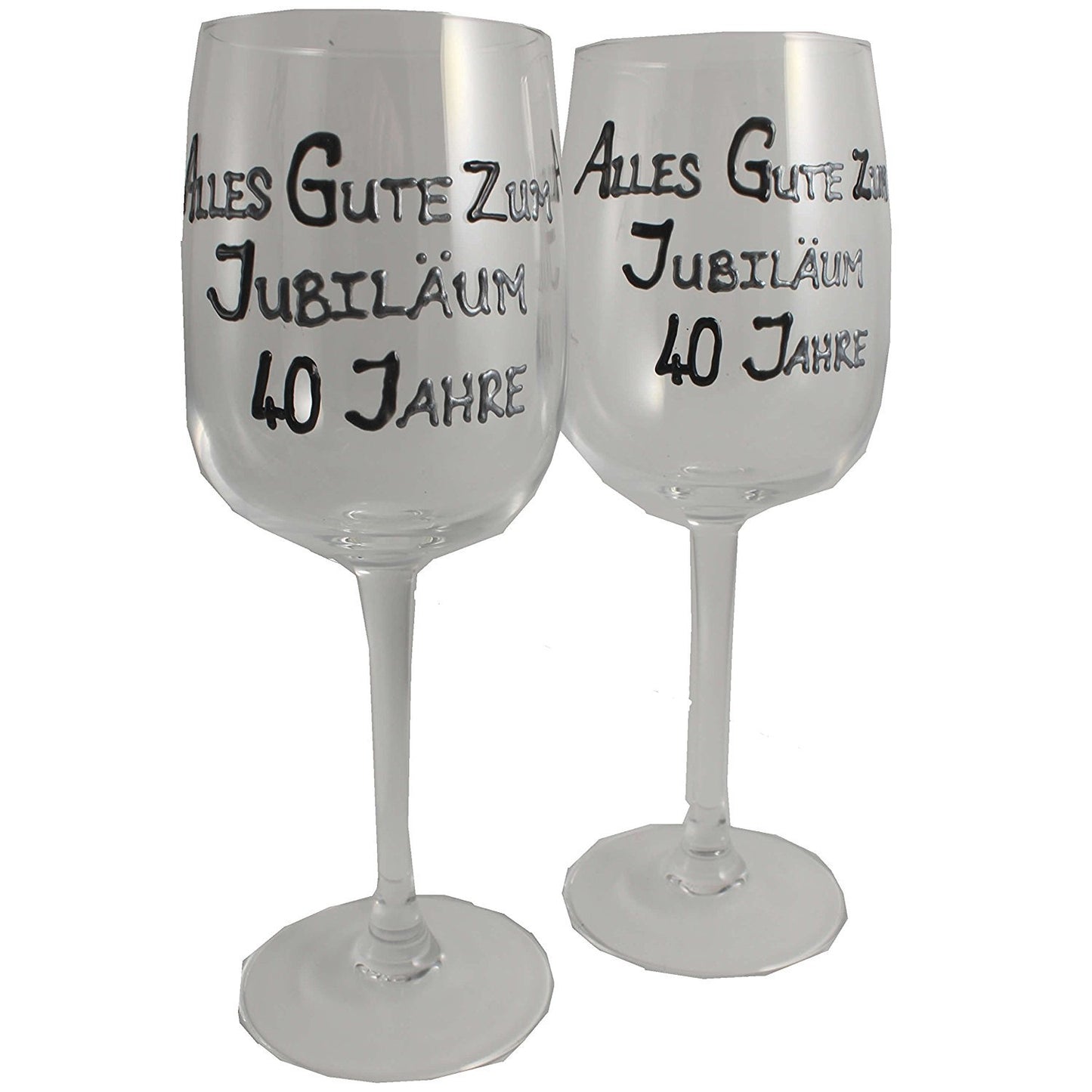 40 Jahre Alles Gute Zum Jubilí_um Paar Weinglí_ser - 40th Wedding Anniversary Pair of Wine Glasses (Blk/Sil)