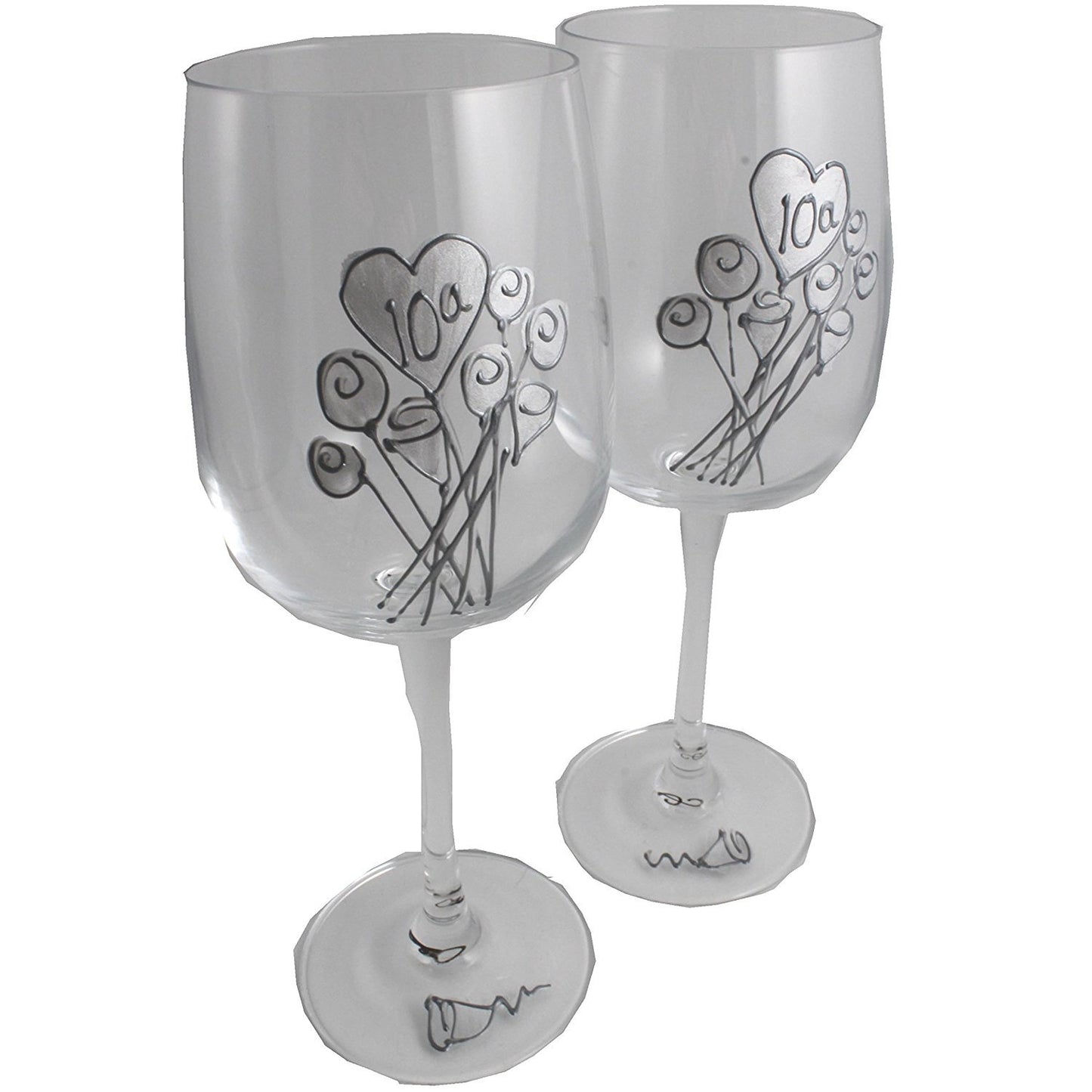 Un par de Copas de Vino Feliz Aniversario 10 Aí±os - 10th Wedding Anniversary Pair of Wine Glasses (Flower)