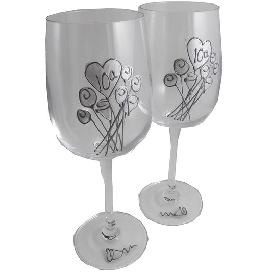 Un par de Copas de Vino Feliz Aniversario 10 Aí±os - 10th Wedding Anniversary Pair of Wine Glasses (Flower)