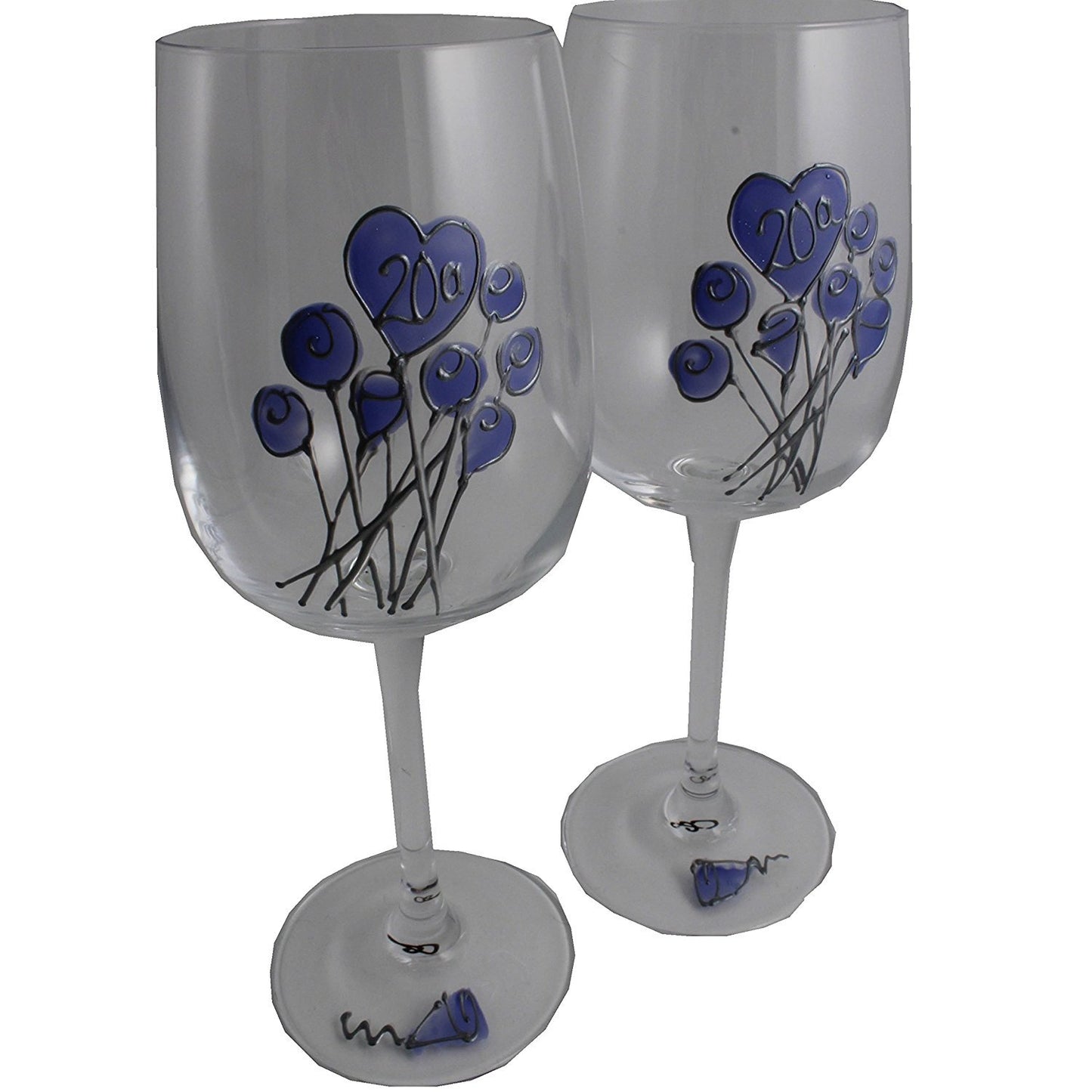 Un par de Copas de Vino Feliz Aniversario 20 Aí±os - 20th Wedding Anniversary Pair of Wine Glasses (Flower)