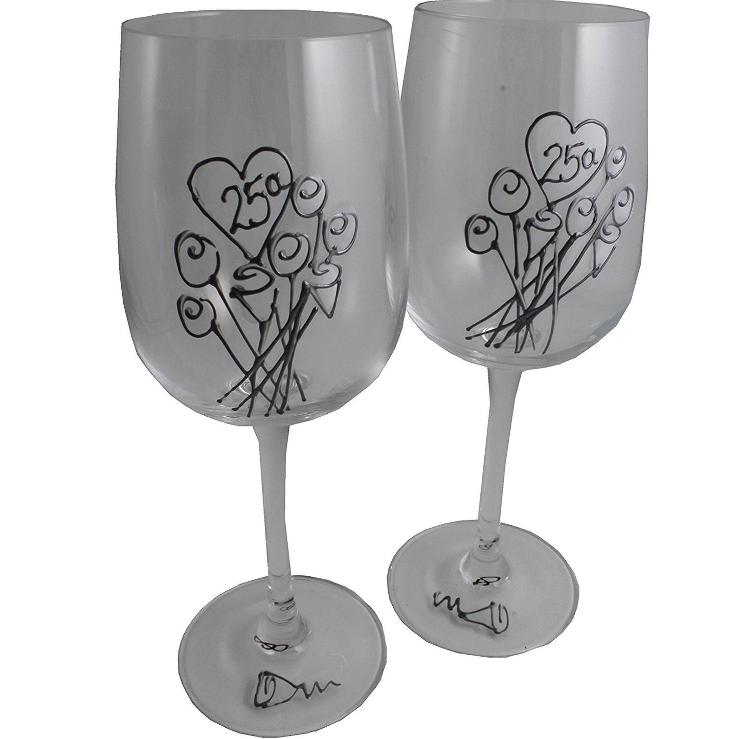 Un par de Copas de Vino Feliz Aniversario 25 Aí±os - 25th Wedding Anniversary Pair of Wine Glasses (Flower)