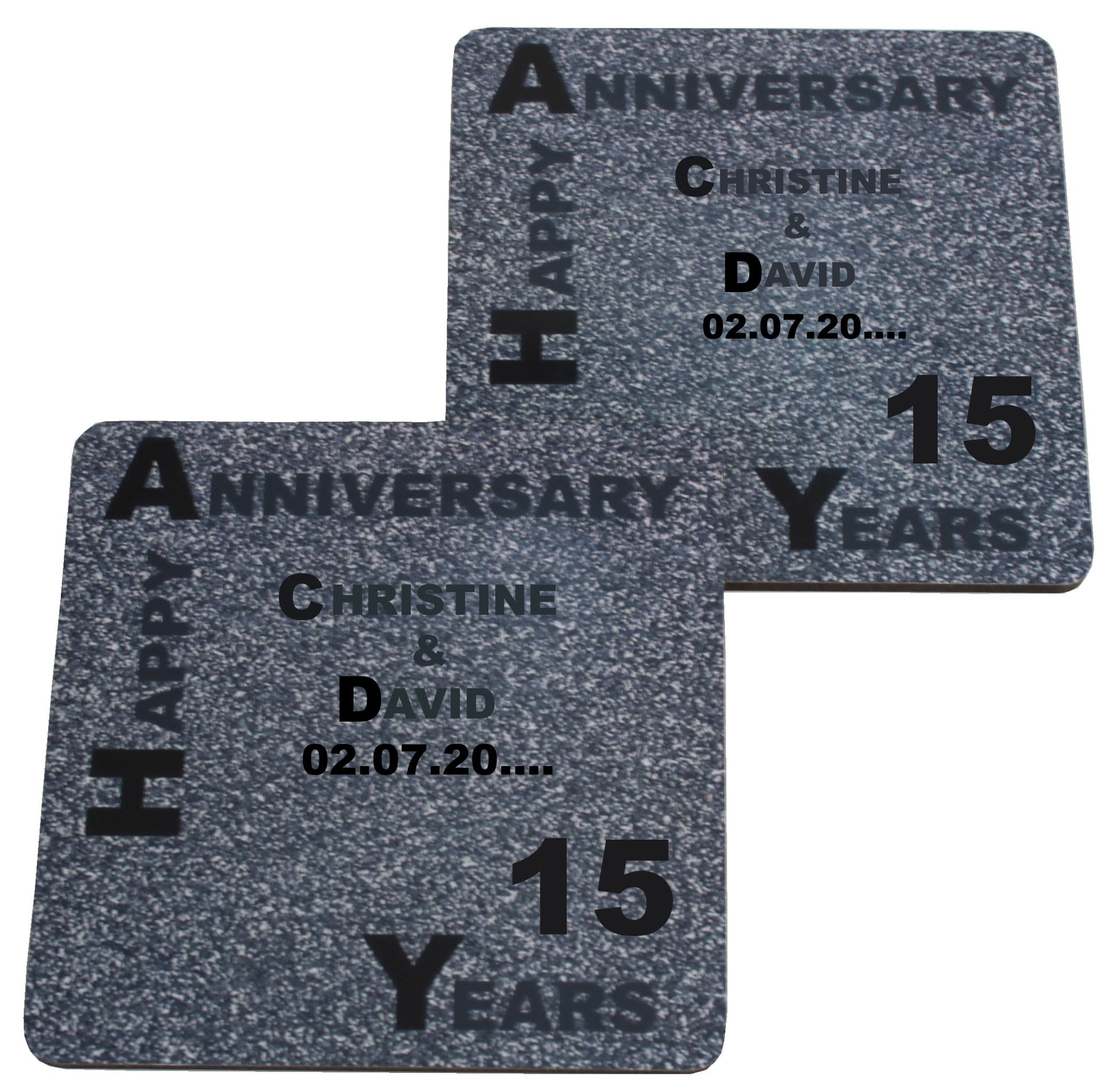 Personalised 15th Wedding Anniversary Coasters Blk/Slk