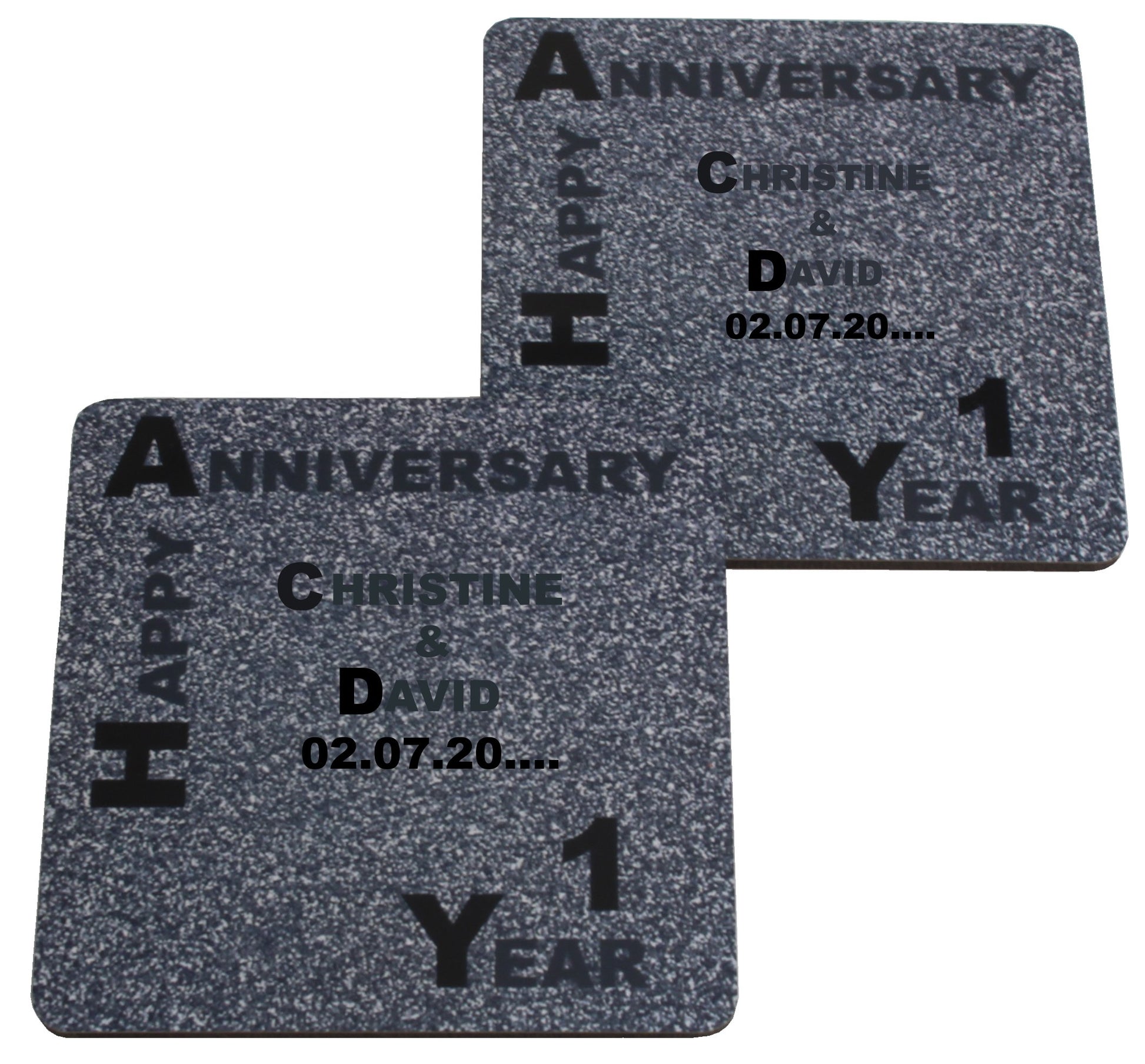 Personalised 1st Wedding Anniversary Coasters Blk/Slk