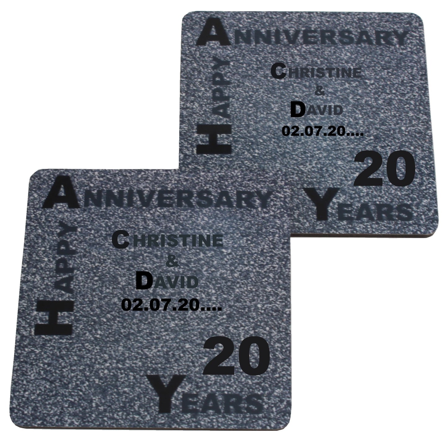 Personalised 20th Wedding Anniversary Coasters Blk/Slk