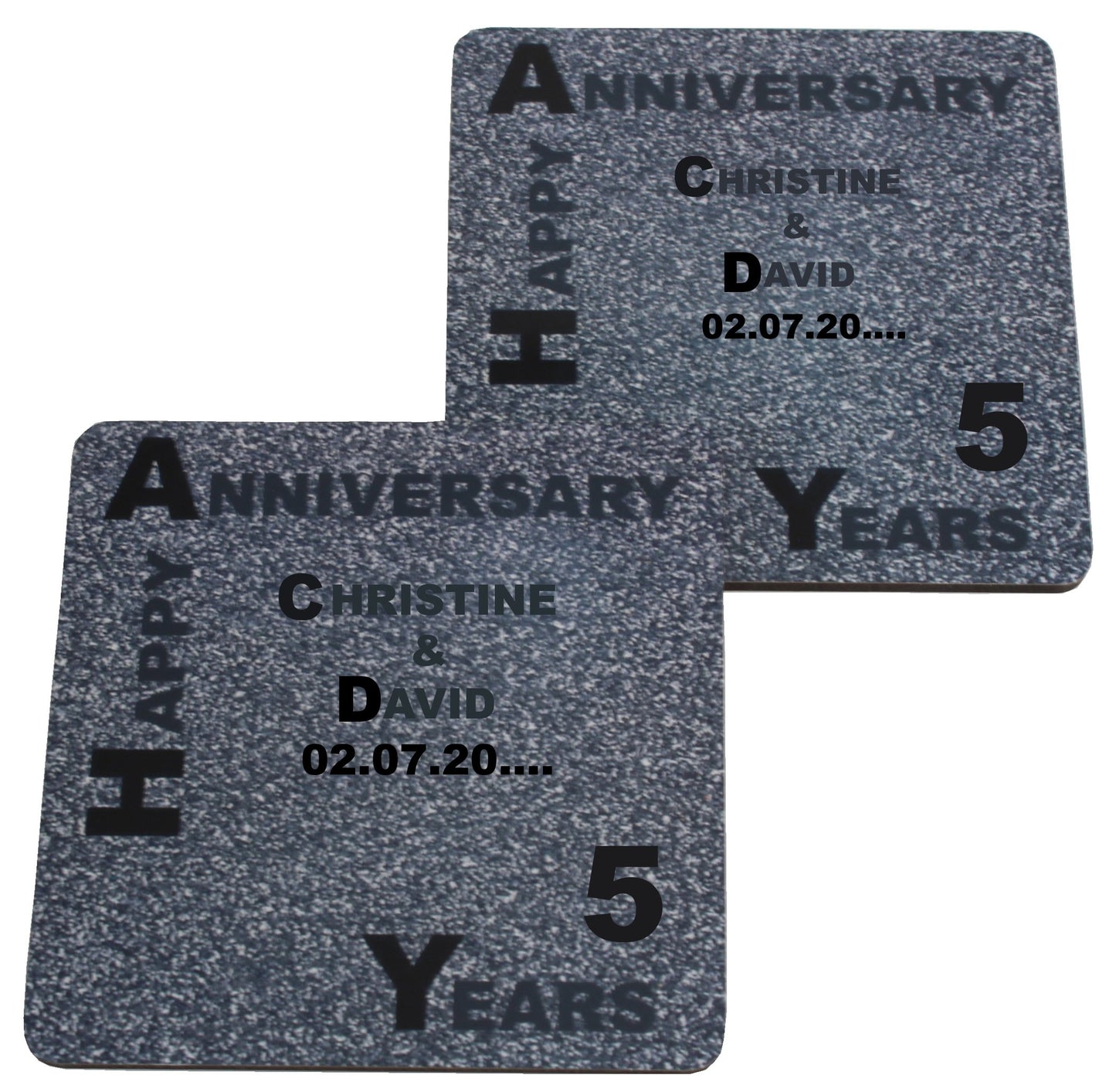 Personalised 5th Wedding Anniversary Coasters Blk/Slk