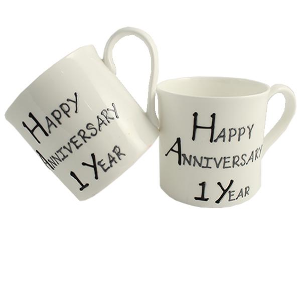 1st Wedding Anniversary China Mugs: (Blk/Sil)