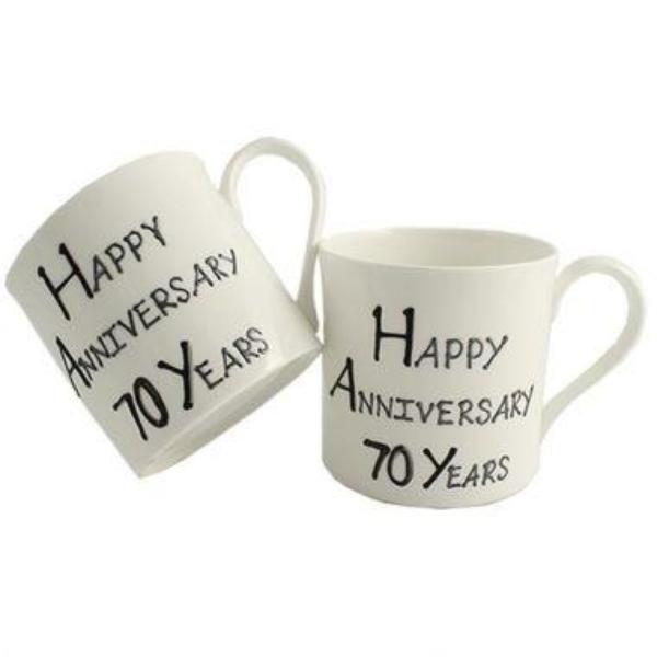 70th Wedding Anniversary Mugs Blk/Sil