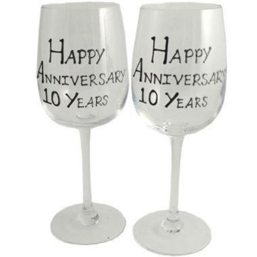 10th Wedding Anniversary Wine Glasses Blk/Sil
