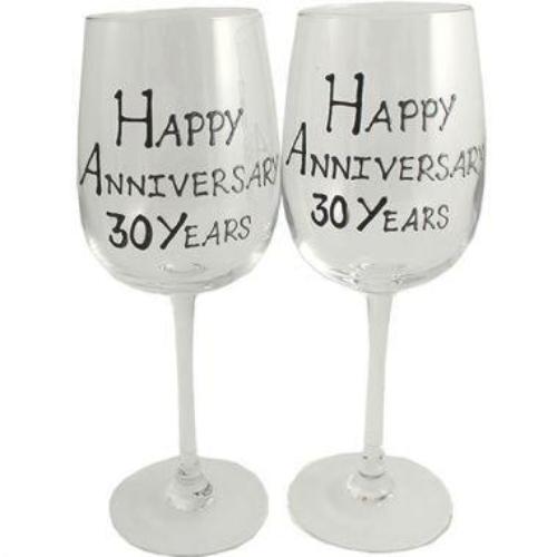 30th Wedding Anniversary Wine Glasses Blk/Sil