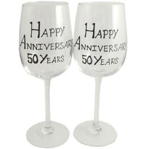 50th Wedding Anniversary Wine Glasses Blk/Sil