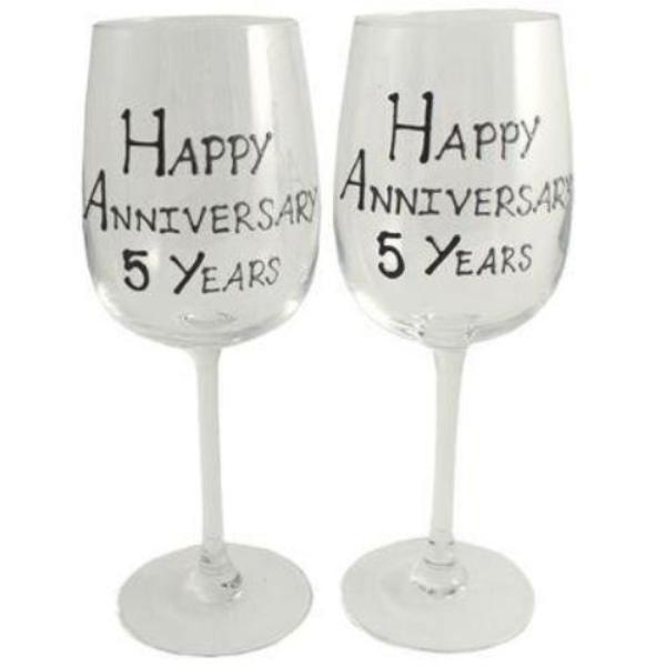 5th Wedding Anniversary Wine Glasses Blk/Sil
