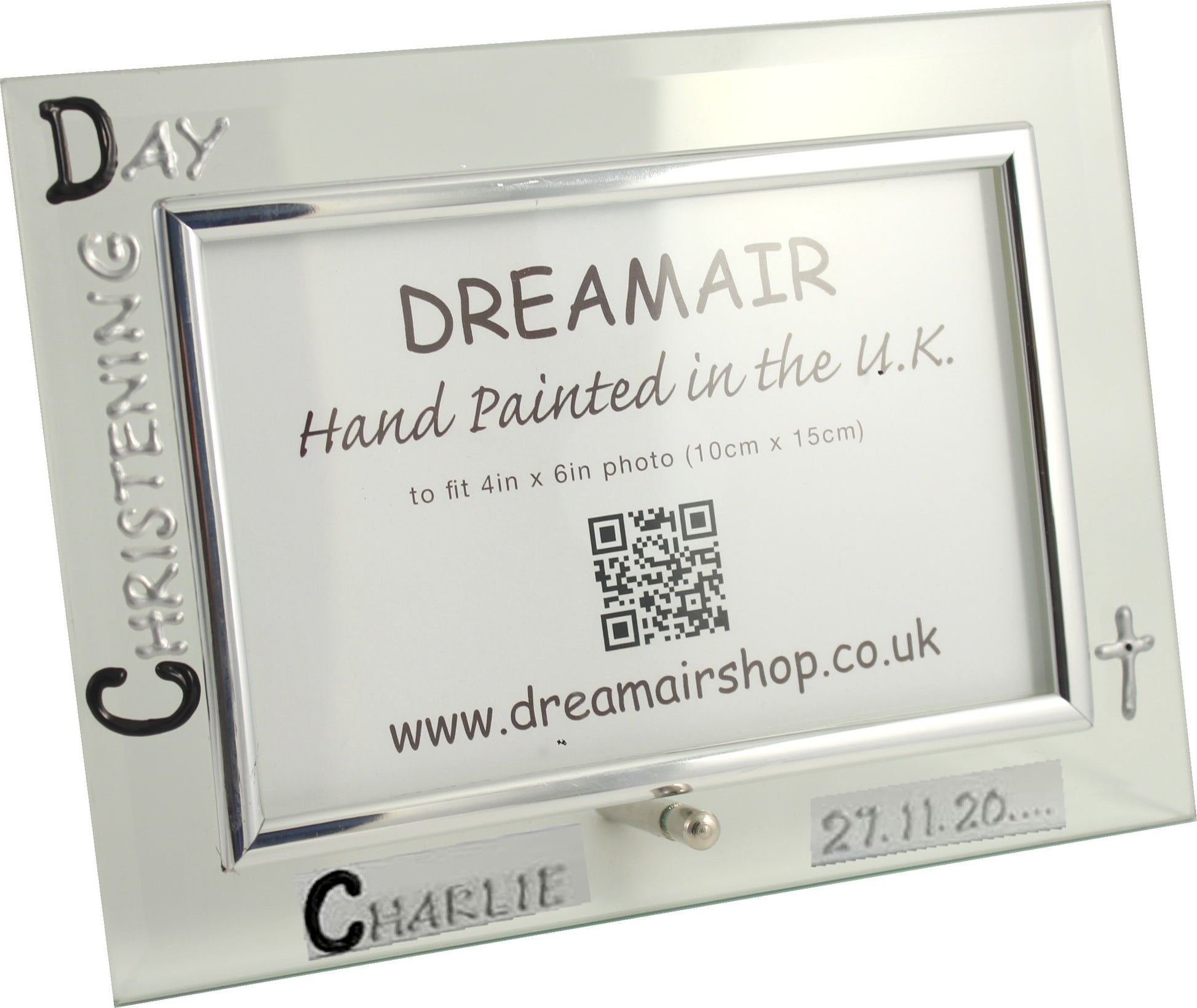 Personalised Christening Day Photo Frame Land (Blk/Sil)