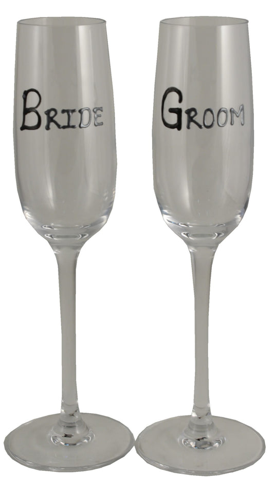 Bride & Groom Champagne Glassses (Blk/Sil)