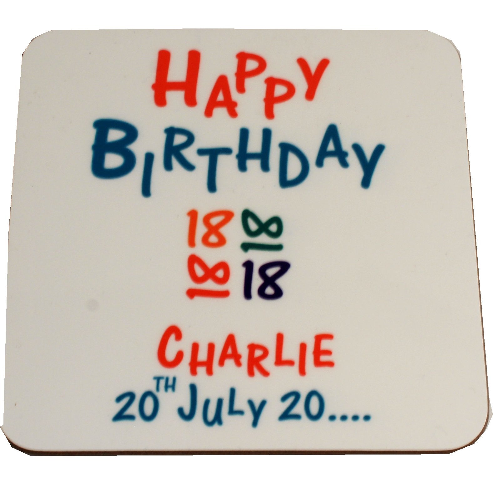 Personalised 18th Birthday Coaster Brights