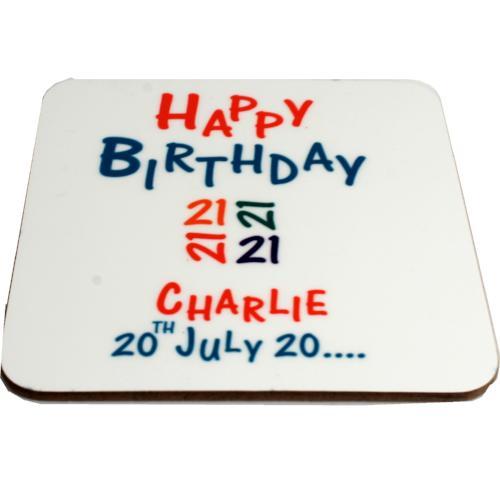 Personalised 21st Birthday Coaster Brights